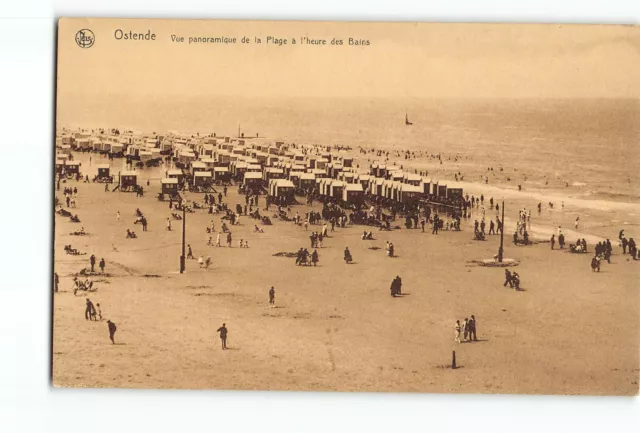 Old Vintage Belgium Postcard of Ostende Panoramic view of the Beach