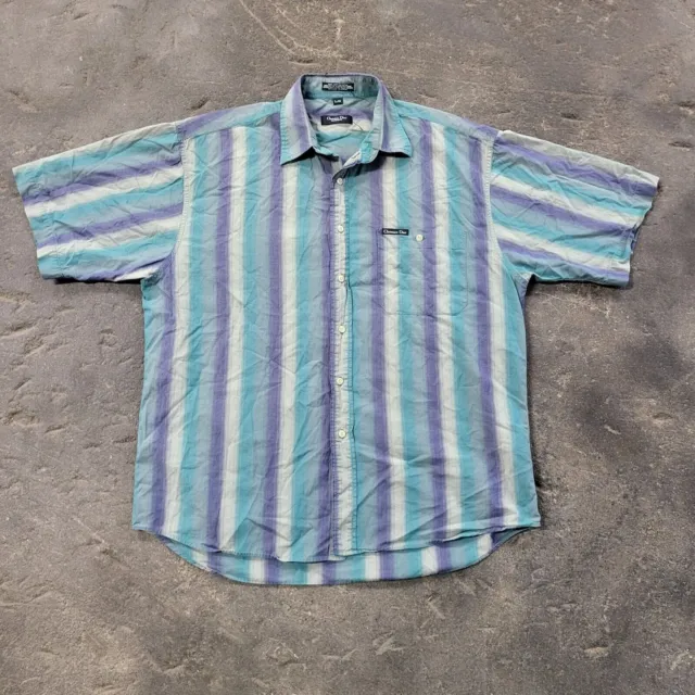 Vintage Christian Dior Shirt Mens Large Made USA Blue Striped Button Up Designer