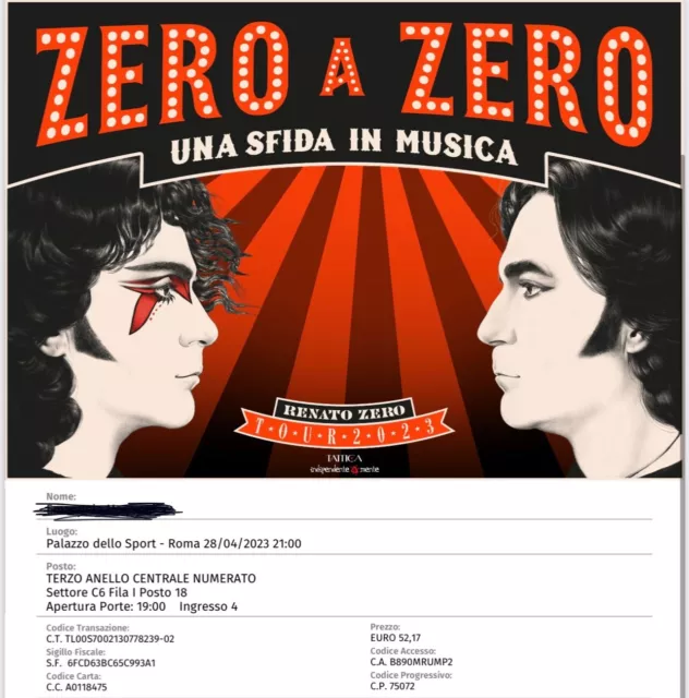 Biglietti concerto Renato Zero - Roma 28/04/23