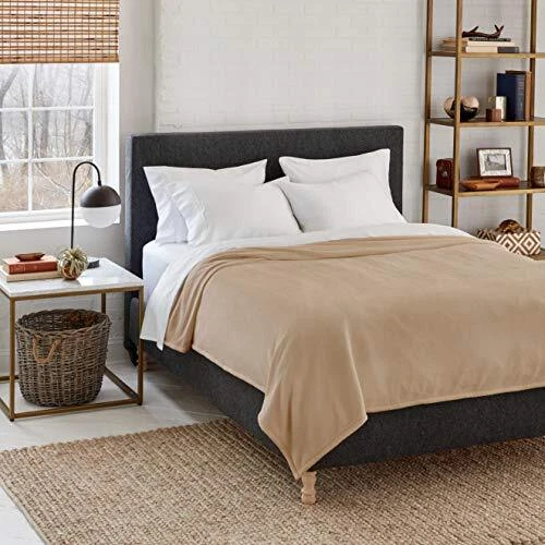 Eddie Bauer | Cabin Comfort Plush Heated Electric Warming Blanket, Twin, Khaki