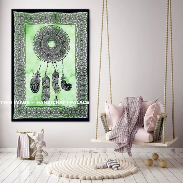 Wall Hanging Indien Cotton Poster Dream Catcher Mandala Print Green Tapestry Art