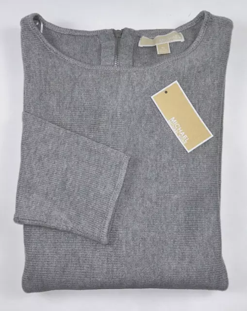 MICHAEL KORS Women's Sweater Size XL Grey Heather Crew Neck Back Zip $99 NEW