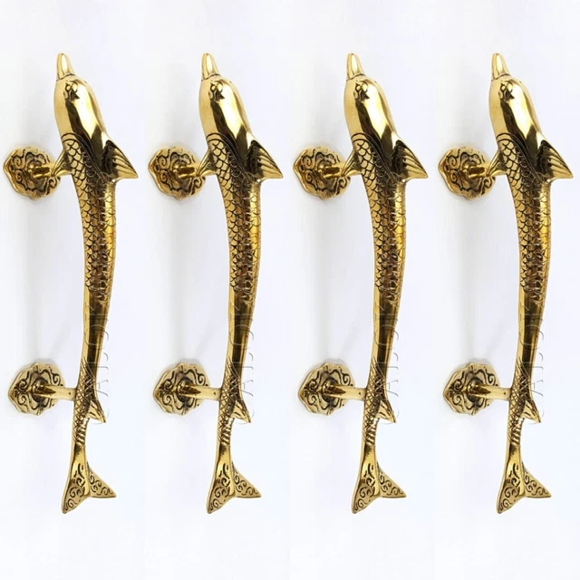 4 medium DOLPHIN handle DOOR PULL solid pure brass hollow old aged style 30 cm B