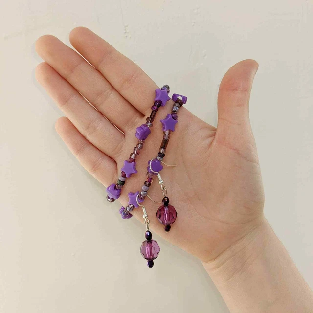 Handmade Earrings and Bracelets Purple Set