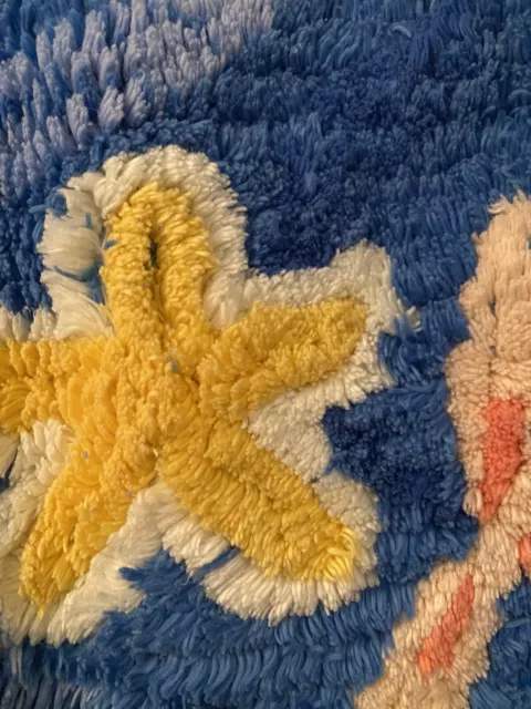 Vintage 50'S Bathroom Set Floor Seat Blue Yellow Chenille Starfish Exc Beautiful