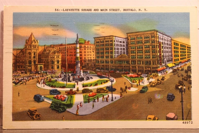 New York NY Buffalo Lafayette Square Main Street Postcard Old Vintage Card View