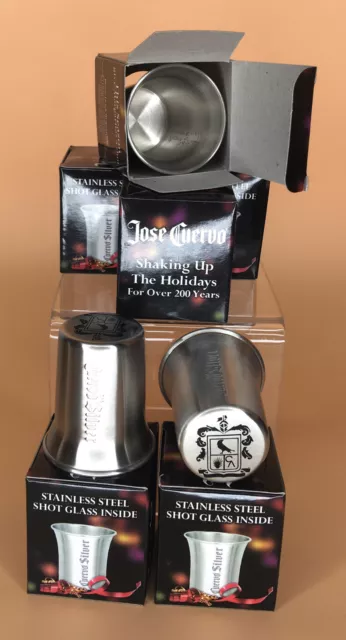 8 Jose Cuervo Tequila Silver Stainless Steel Shot Glasses New In Box Metal