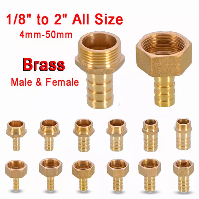 BSP Brass Male/Female Thread Fitting x Barb Hose Tail End Connector 1/8" to 2"