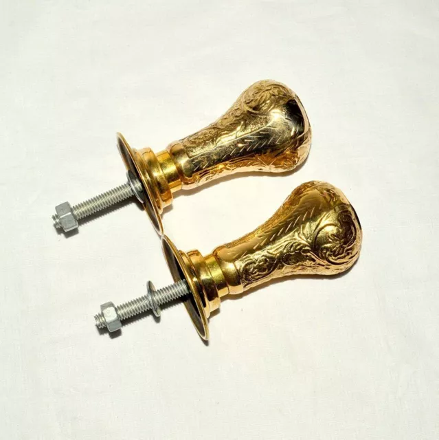 Handmade Brass Door Knobs Handles Brass Flower style Architectural Antique Old.