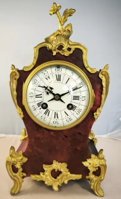 Antique French Louis XV Style Ormolu Striking Mantel Clock, Working Order