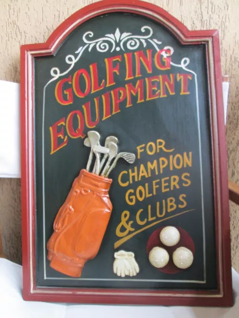 Quadro Pannello Pubblicitario "Golf" In Legno A Rilievo - Vintage Originale