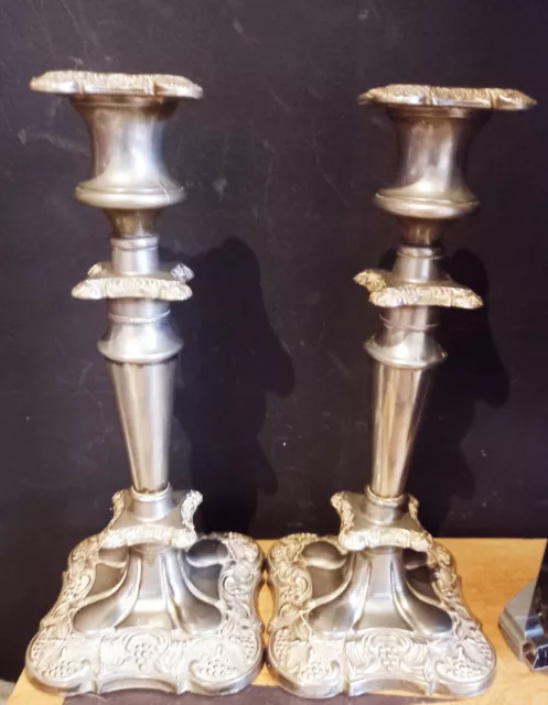 Antique French Art Nouveau Silver Plated Candlesticks 10 Inc Beautiful Pair