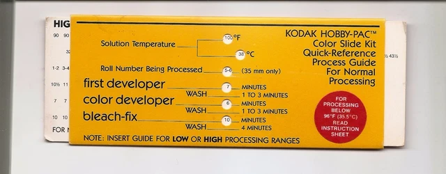 KODAK Hobby Pac DIAPOSITIVA DE COLOR REFERENCIA RÁPIDA GUÍA DE PROCESAMIENTO 79848-A