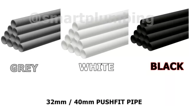 32mm 40mm Pushfit Waste Pipe 1 Metre Length Plastic Plumbing GREY WHITE BLACK