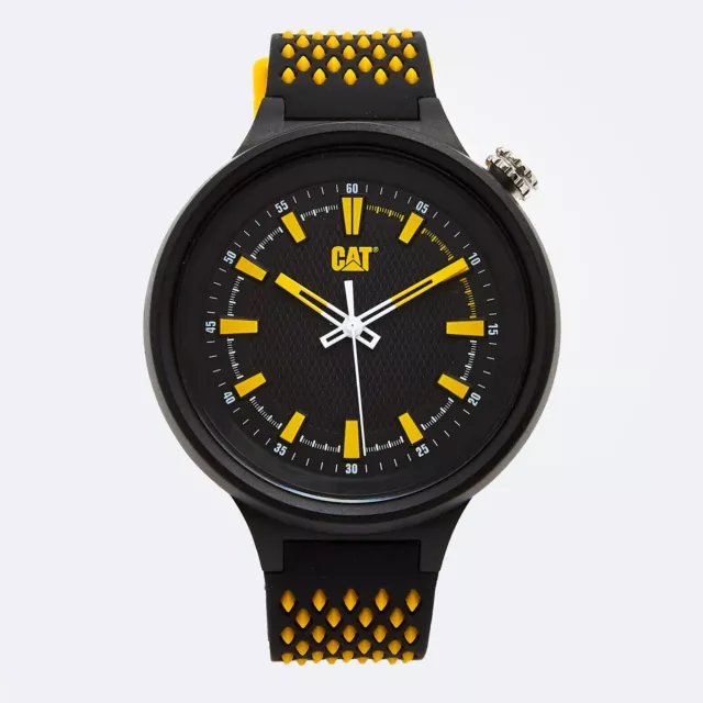 CAT Caterpillar Uhr Diamantnetz schwarz gelb Silikonarmband LL11121117