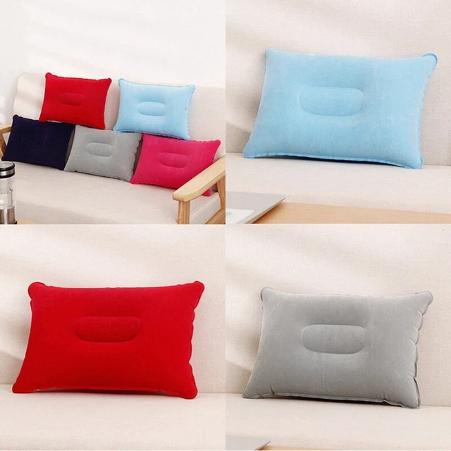Inflatable PVC And Nylon Pillow Soft Air Blow up Sleep Cushion Camping Tou,,-