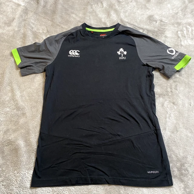 Canterbury IRFU Rugby TShirt Small Black Green Grey Vodafone Vapodri shirt Mens