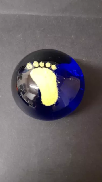 Art Glass Paperweight Footprint in the Sand Yellow And Cobalt Blue