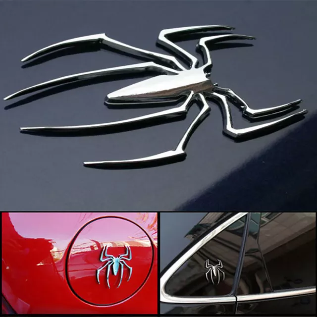 3D Car Truck Motor Decal Sticker DIY CN Popular Metal Spider Shape Emblem Chrome