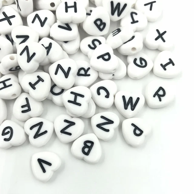 200pcs Heart Random Mixed Acrylic Letter/ Alphabet Spacer Beads 11mm