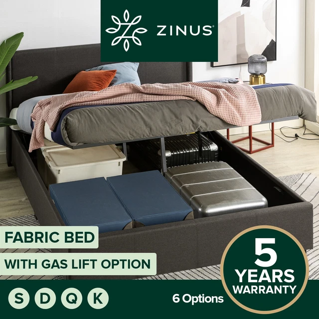 ZINUS BED FRAME Gas Lift QUEEN DOUBLE KING SINGLE Base Platform Fabric