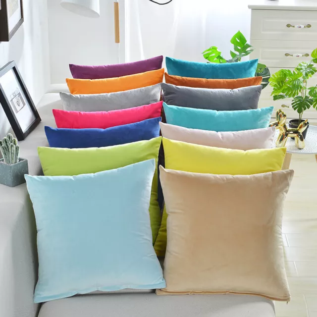 Plain Dyed Solid Cotton Velvet Cushion Cover Decorative Accent Pillow Case Sham#