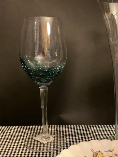 Pier One Wine Glass With Crackle Teal Blue Bottom