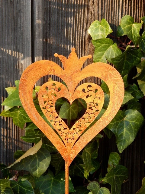 HERZSTECKER HERZ MIT Krone Rost Roststecker Edelrost Gartendeko