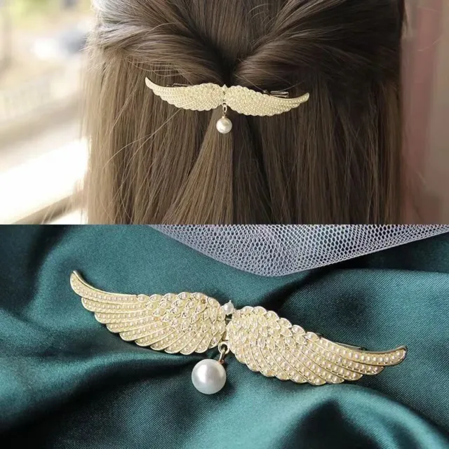 Angel Wing Hairpin Rhinestone Hair Clips Elegant Lady Pearl Pendant Barrettes Du