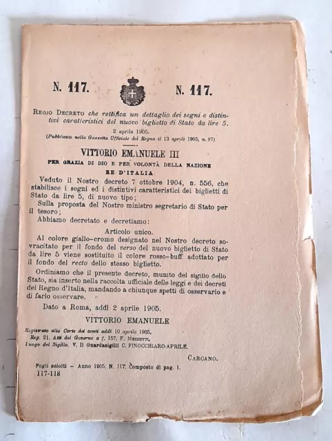 regio decreto VITTORIO EMANUELE III - N 117