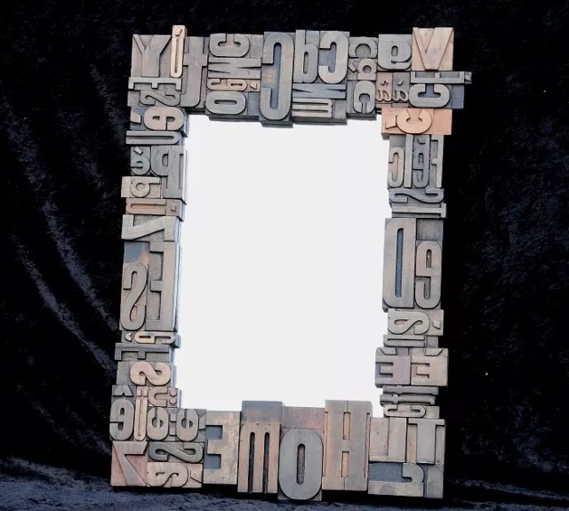 ESPEJO DE PARED Collage Antiguo Letterpress Bloques Composición Letras ABC..