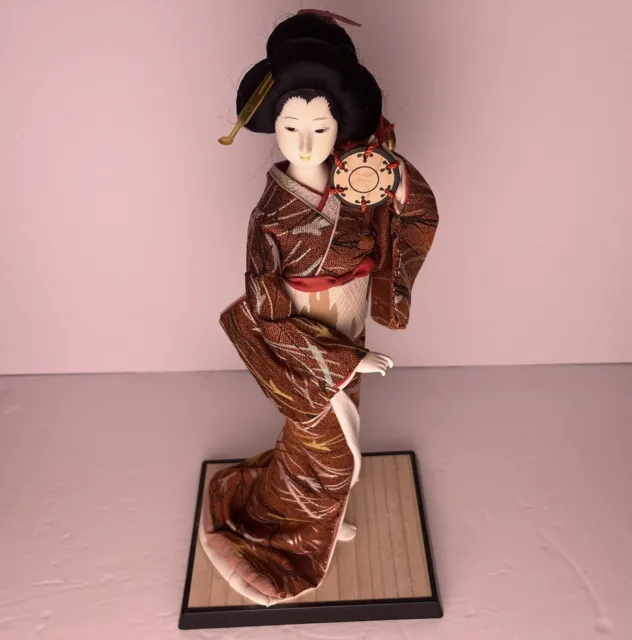 Vintage Japanese Doll Maiko, a geisha dancing with a drum made in japan