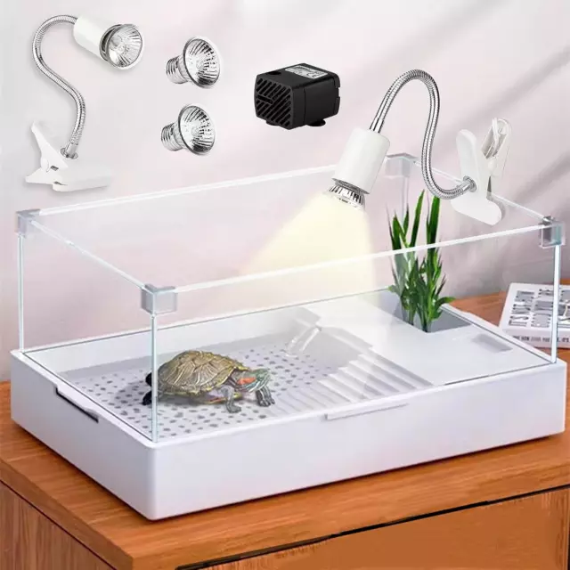 Turtle Tank Aquarium (Tank + Light + Water Pump), Turtle Tank Kit with Platform