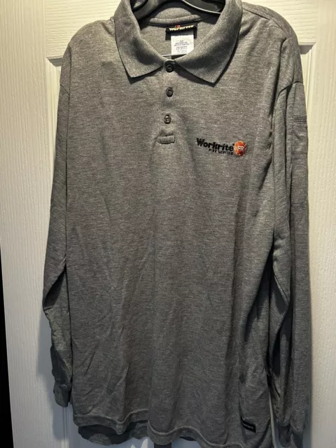 Workrite FR Modacrylic Flame Resistant XL Long Sleeve Polo  Shirt Grey w Logos