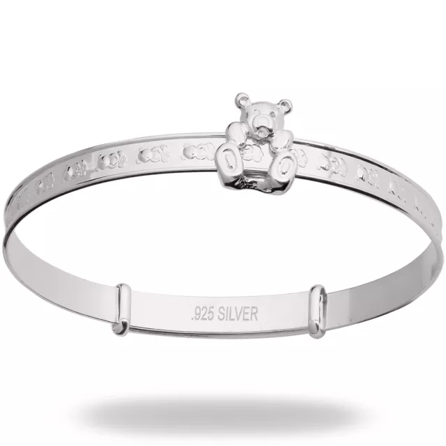 Sterling Silver sliding Teddy Bear Baby Christening Bracelet  Gift Box 0-1yrs