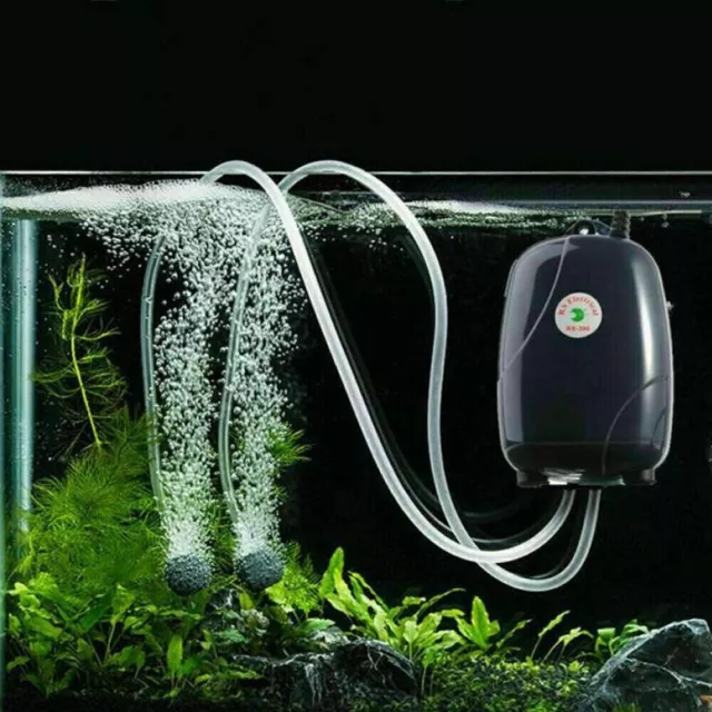 Air Pump Aquarium 60Gallon Tank Pump Oxygen 2 Outlet 5W Pump Silent Waterproof