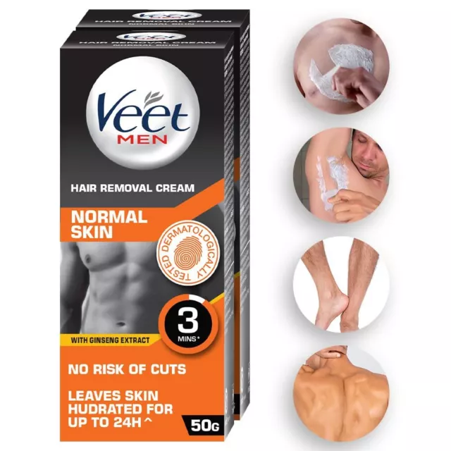 Veet Hair Removal Cream for Men, Normal Skin, 50g Each (Pack of 2)