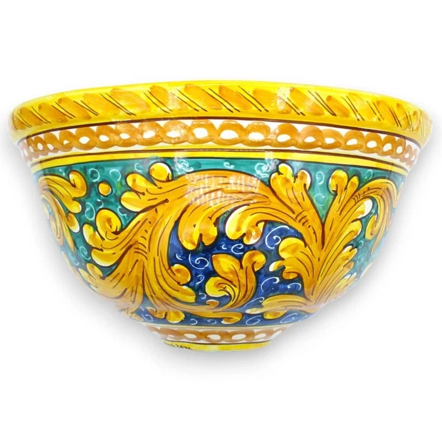 Gerla in ceramica Caltagirone - l 35 x h 20 cm ca. decoro Barocco su fondo verde