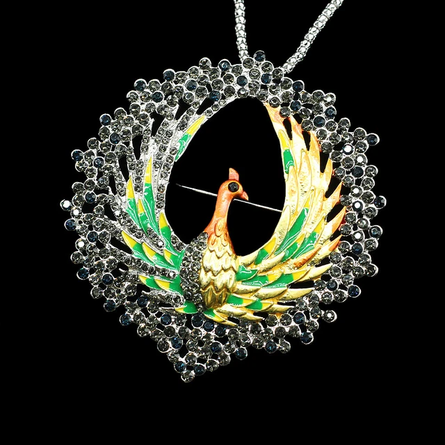 Betsey Johnson Colorful Enamel Crystal Peacock Pendant Chain Necklace/Brooch Pin
