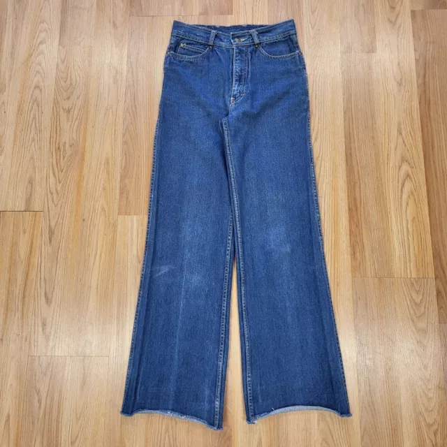 Vintage 70s Flare Zeppelin Jeans 26x31 Blue Pants Crop Loose Baggy Dark Tag 29