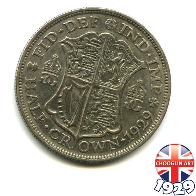 A BRITISH 1929 GEORGE V HALF CROWN (Silver) coin, 95 Years Old!      (Re: 21/2)