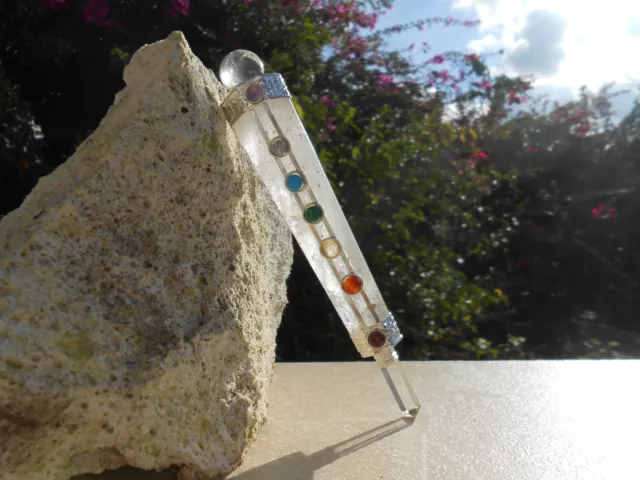 7 Chakra Faceted Crystal Quartz Healing Aura Wand With Crystal Ball & Point.