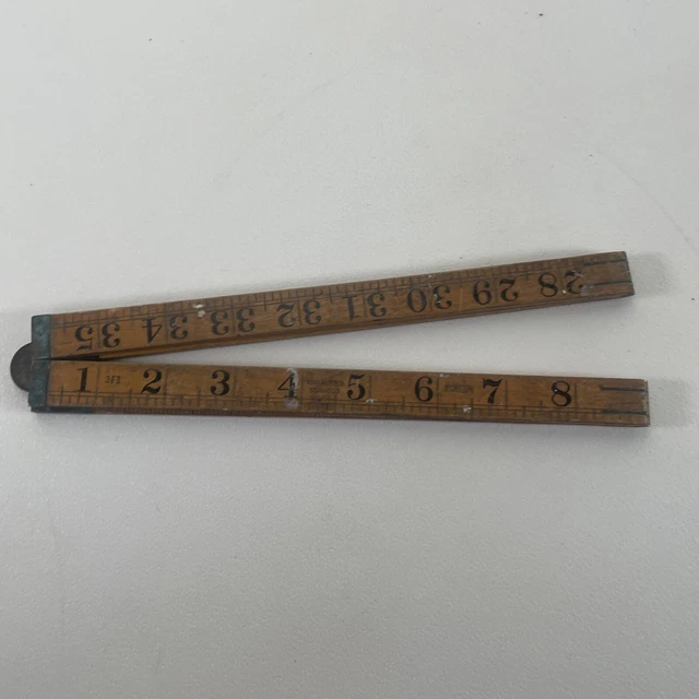 Vintage 36" Four Fold Boxwood & Brass Ruler