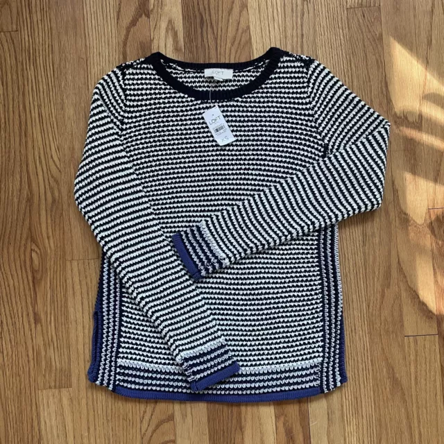NWT Loft Sweater Womens Size Small Navy Blue White Striped Knit