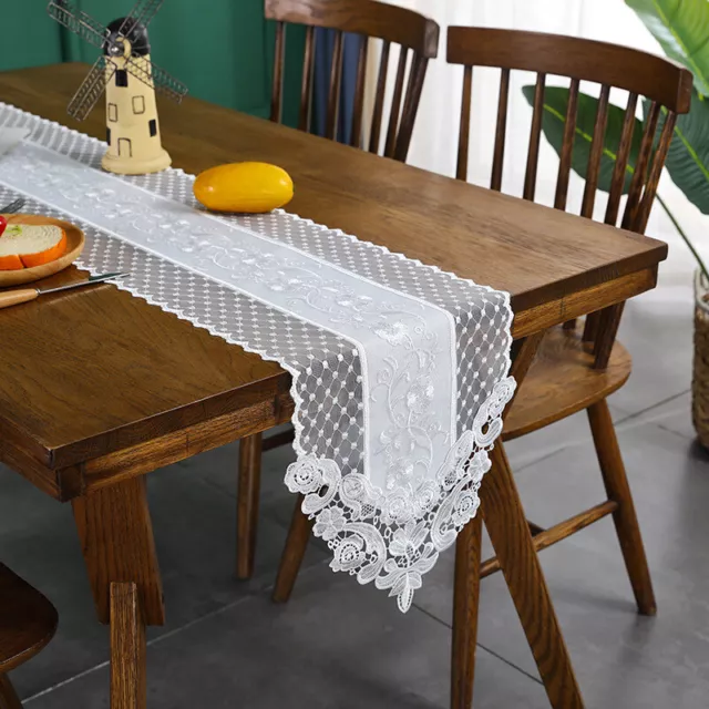 Floral Embroidered Table Runner Retro Look Lace Tablecloth Mesh Home Party Decor