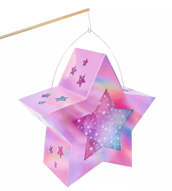 Kinderlaterne STERNE METALLIC PINK  Bastelset Laternenbausatz mit Stab Twinkle