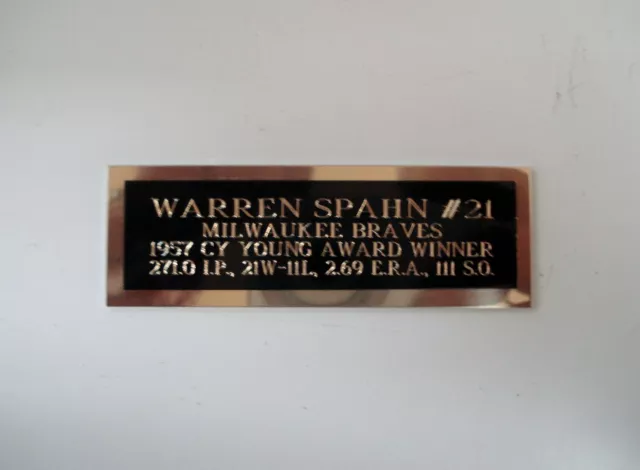 Warren Spahn Braves Baseball Card Plaque Nameplate 1957 Cy Young Award 1" X 3"