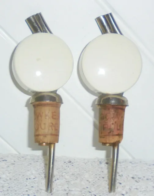 2 1950’s RARE Bowkers No 84317 Ceramic Optics Quick Pour Spirit Pourers Barware