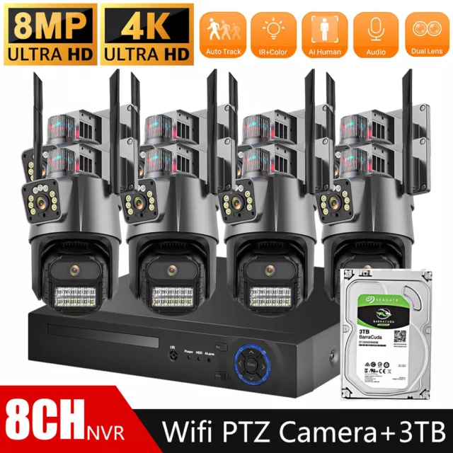 8Mp Ip Poe System 4K Uhd 4Ch/8Ch Channel Nvr Cctv Dual Lens Camera Security Lot