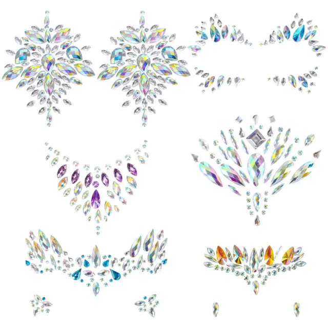 6 SHEETS RAINBOW Pasties Festival Face Gems Rhinestone Stickers Diamond  $31.56 - PicClick AU